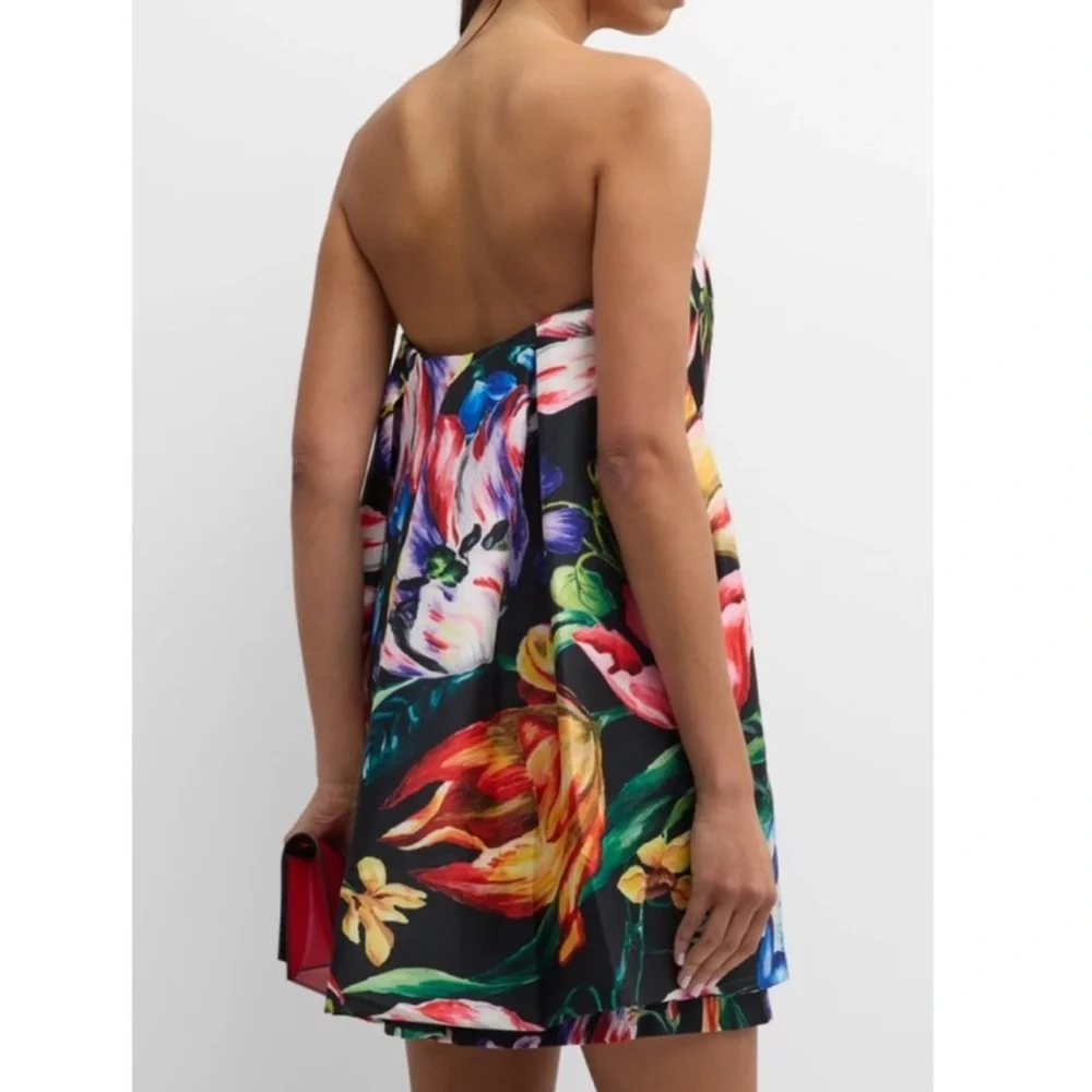 Marchesa Notte strapless cape mini dress in black multi - Picture 3 of 4